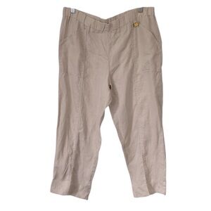 Ellen Tracy Linen elastic waist Capris ankle pants tan size Medium